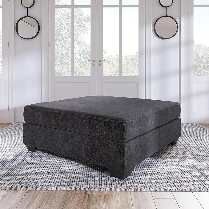 Signature Design by Ashley Lavernett Contemporary Square Oversized Accent Ottoman, Dark Gray