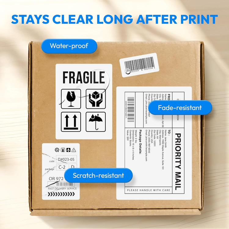 4x3 Direct Thermal Label, Barcode Address Mailing Name Shipping Labels, Perforated Thermal Stickers, Multipurpose, Commercial Grade for Thermal Printer, Strong Adhesive, 500/Roll, 4 Rolls