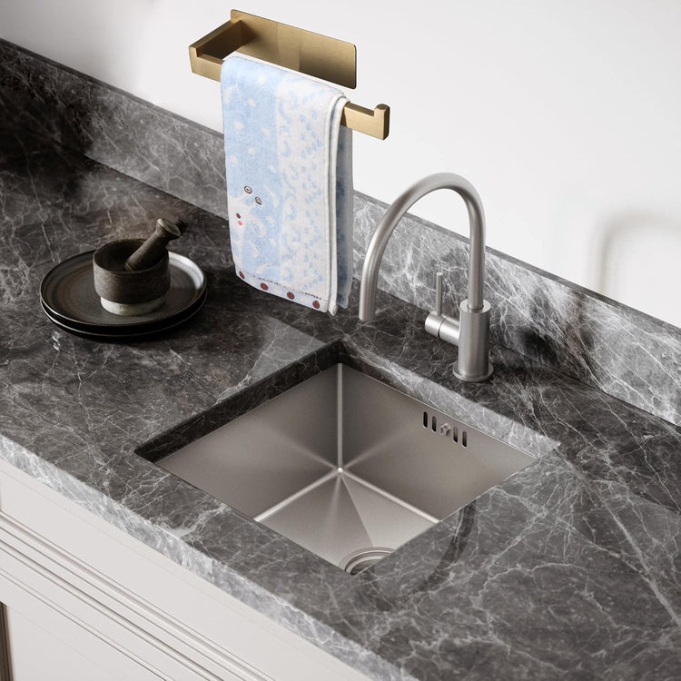 Hand Towel Holder, Strong Self Adhesive Hand Towel Ring, Thicken SUS304 Stainless Steel Hand Towel Bar/Rack, No Drilling Modern Hand Towel Hanger (Brushed Gold, 9 in)