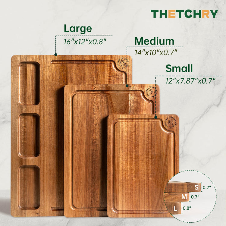 Acacia Wood Cutting Boards for Kitchen (3 Count)
