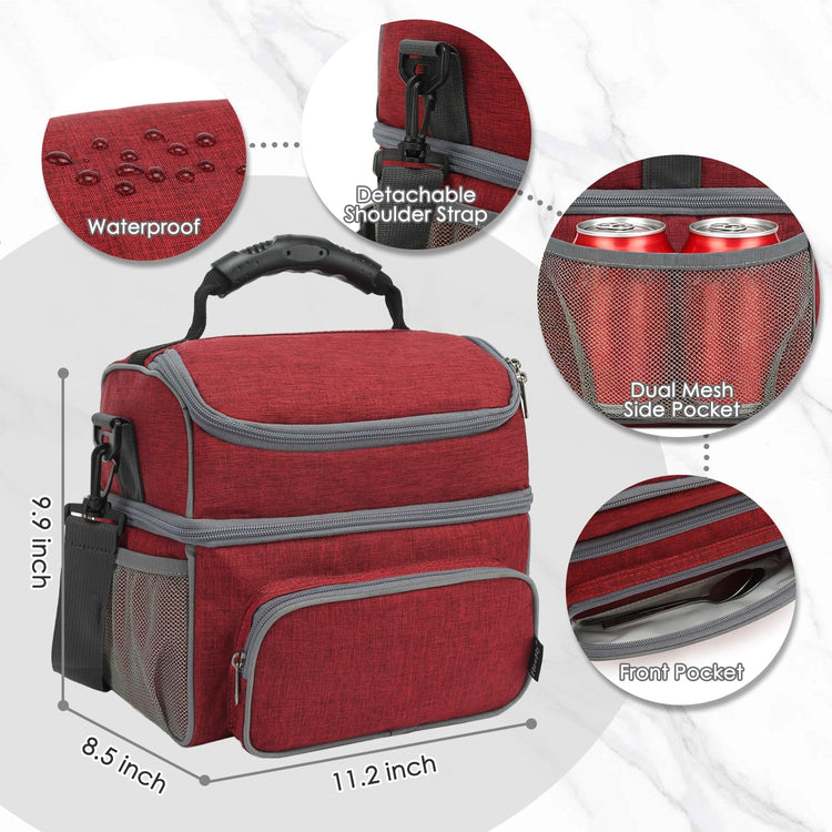 Double Layer Cooler Insulated Lunch Bag Adult Lunch Box Large Tote Bag for Men (2 Count)