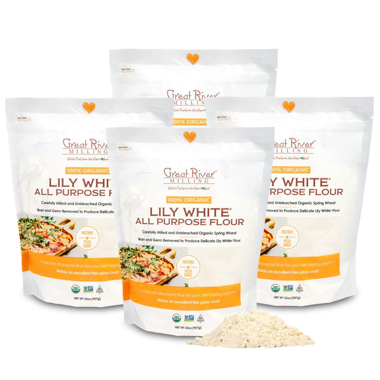 Great River Organic Milling Lily White Organic All-Purpose Flour | Unbleached & Unbromated | Non-GMO, Kosher | Ideal for Bread, Cookies, Cakes, Pizza Dough & Everyday Baking | 2 Lb (Pack of 4) - Nestoria