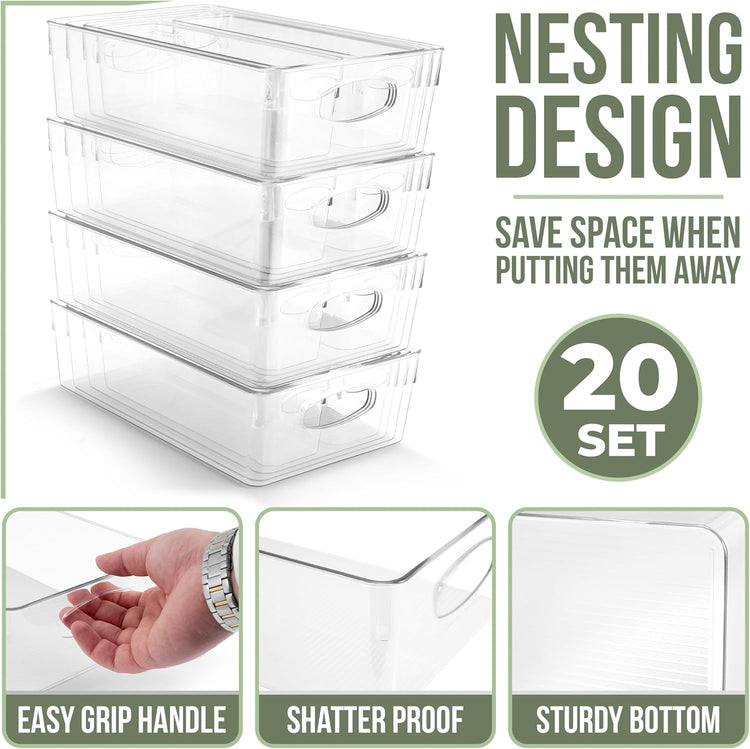 Sorbus Variety 20-Pack Clear Plastic Organizing Bins – Clear Bins for Organizing, Refrigerator Organizers, Fridge Organizer, Pantry Storage, Kitchen Organizer, and Pantry Organizers and Storage Bins