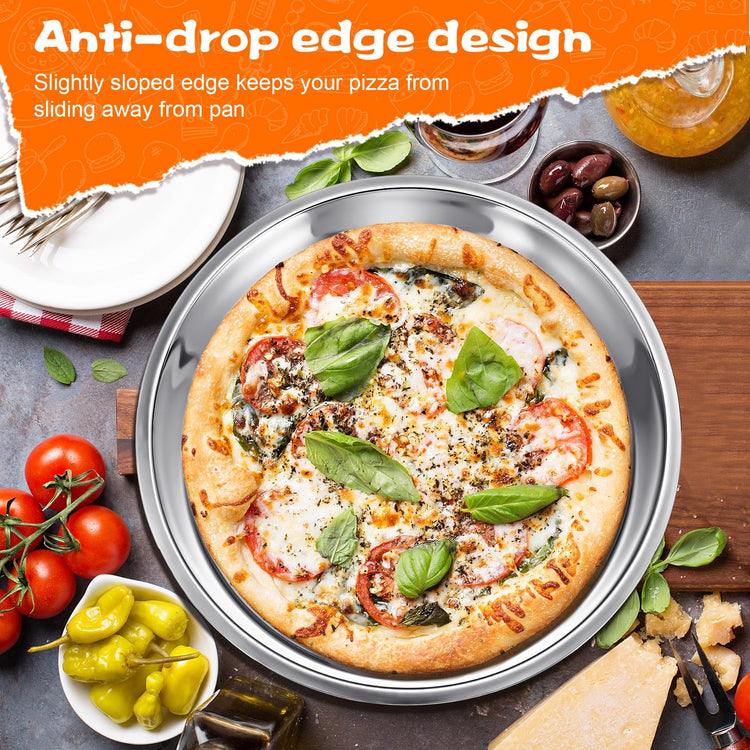 3 Pcs 16 14 10 Inch Large Deep Pizza Pans Stainless Steel Pizza Tray Round Oven Tray Rust Proof Reusable Bakeware Cooking Pan Dishwasher Safe for Baking (3 Count)