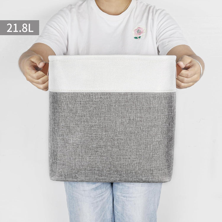 Collapsible Fabric Storage Cubes 11x11 Cube Storage Bins, 4 Pack Closet Baskets Box with Handles for Organizing, Shelf, Toys, Clothes, Home, Office, Nursery (Grey&White)