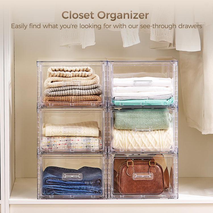4 Pack Clear Stackable Closet Storage Drawers 15QT (4 Count)
