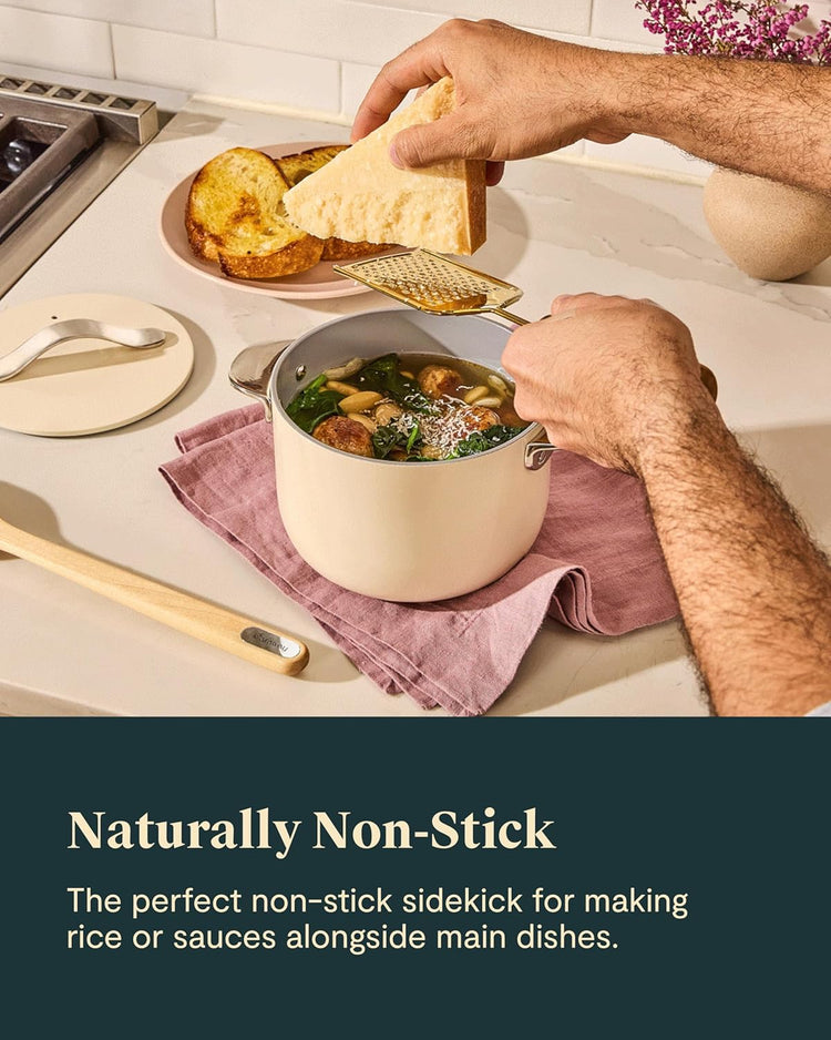 Caraway Petite Cooker - 2 Qt Ceramic Coated Pot - Free From Forever Chemicals - Perfect for Rice, Grains, or Sauces - Navy - Nestoria