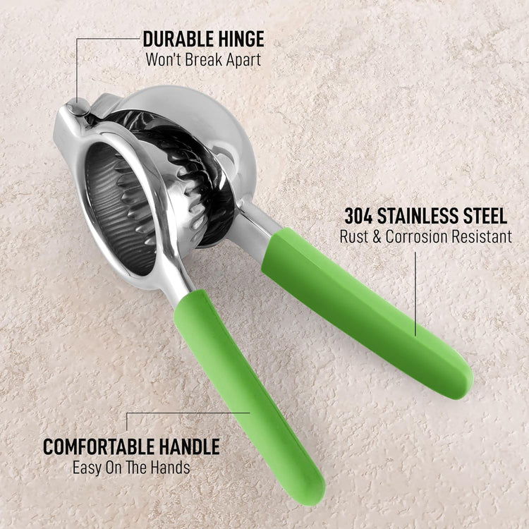 Zulay Lemon Squeezer Stainless Steel with Premium Heavy Duty Solid Metal Squeezer Bowl and Food Grade Silicone Handle - Large Manual Citrus Press Juicer and Lime Squeezer Stainless Steel (Light Green)