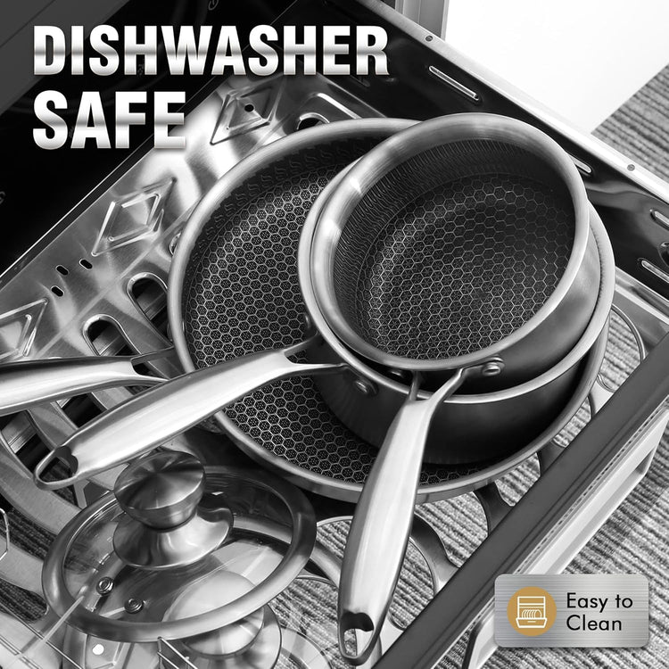 AuFranc™ Hybrid Nonstick 1 Quart Stainless Steel Saucepan with Glass Lid, Induction Sauce Pan with Honeycomb Carving, Non-stick Sauce Pot Compatible with All Cooktops, Dishwasher Safe, Non-Toxic