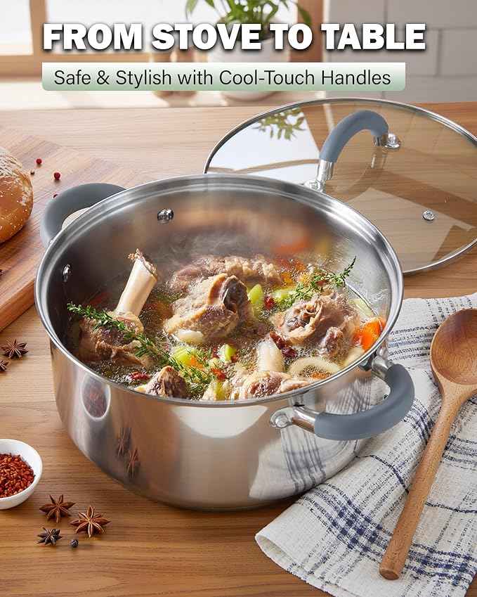 Cook N Home Stainless Steel Pot Set with Glass Lid, 6 Pieces Basics Cookware Set with Stay-Cool Silicone Handles, 1.5/3/5.5 Quarts Small Cooking Stock Pot Saucier Casserole