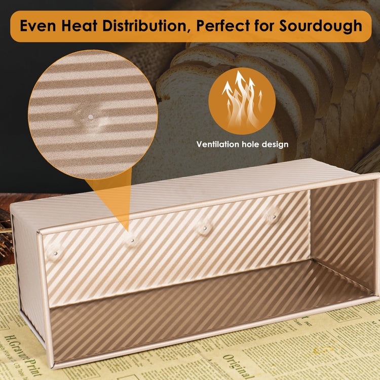 2 pack 2.2lb Aluminized Steel Gold Pullman Loaf Pan with Lid (2 Count)