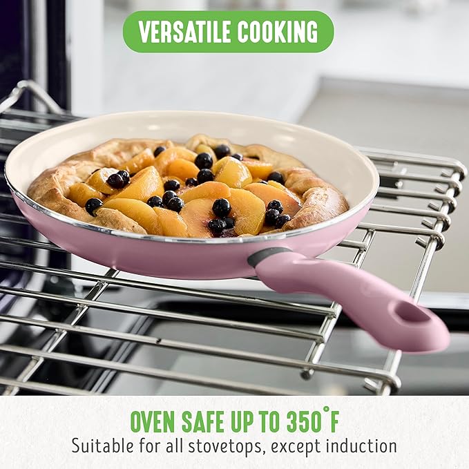 GreenLife Soft Grip 8” Frypan Skillet and Spatula Breakfast Cookware Set, PFAS-Free Ceramic Nonstick, Silicon Spatula with Bamboo Handle, Egg Omelette Bacon, Dishwasher Safe, Stay-Cool Handles, Pink