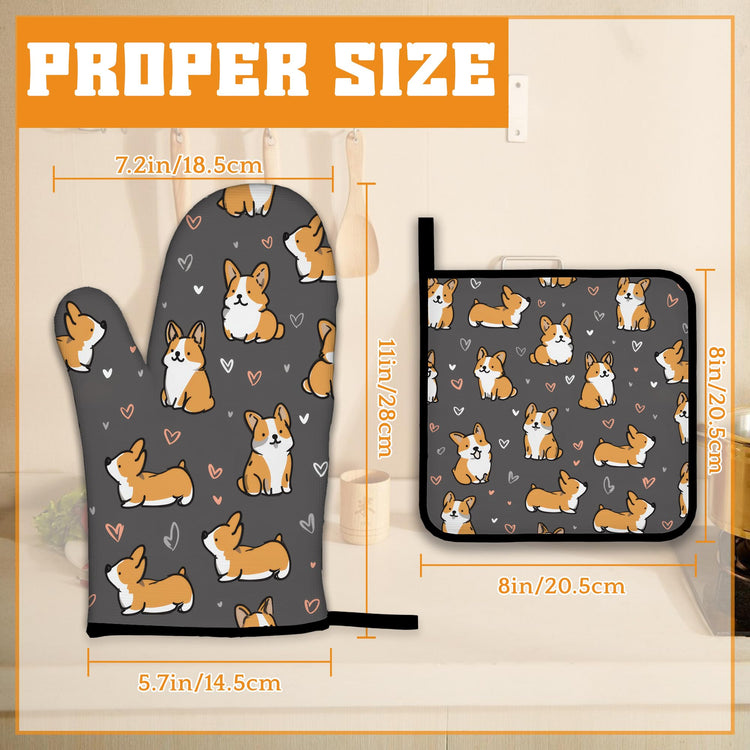 Cute Corgi Dog Oven Mitts and Pot Holders (4 Count)