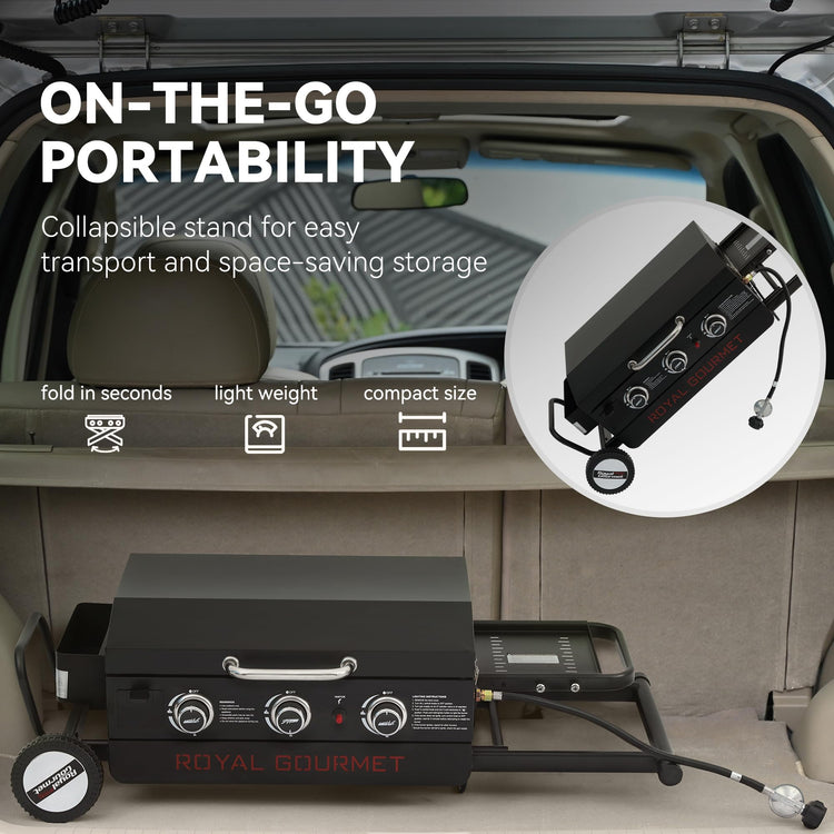 PD3001 3 Burner Propane Gas Griddle with Collapsible Stand