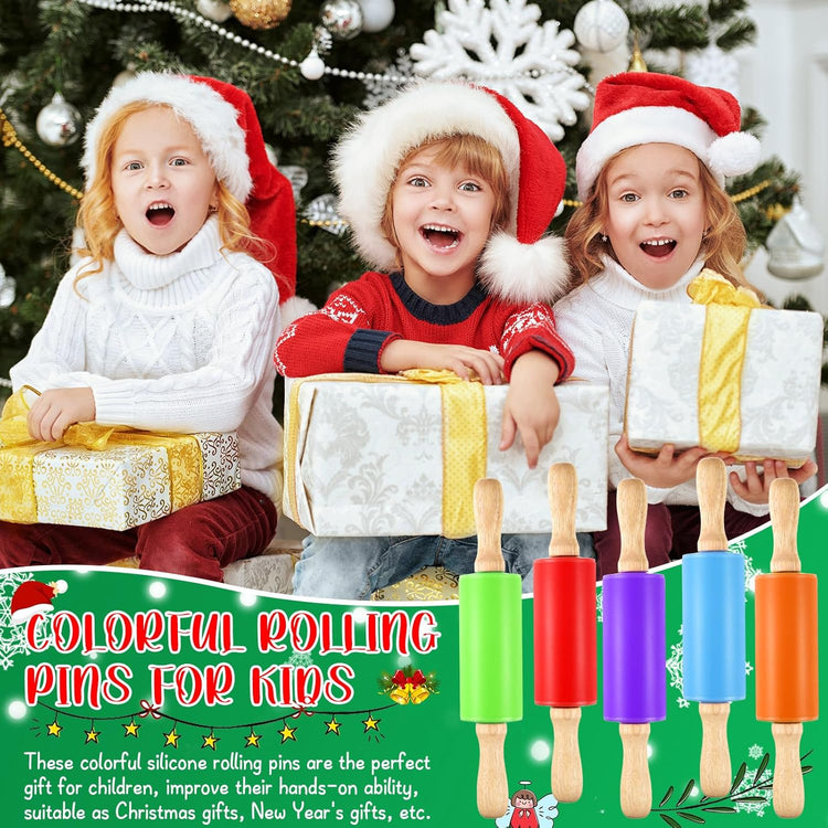 20 Pcs Small Rolling Pin Kids 9 Inch Mini Rolling Pin Silicone Wooden Cooking Pins Baking 5 Colors Non Stick Kids with Wooden Handle for Kitchen Dough Cookie Pastry Fondant Cake