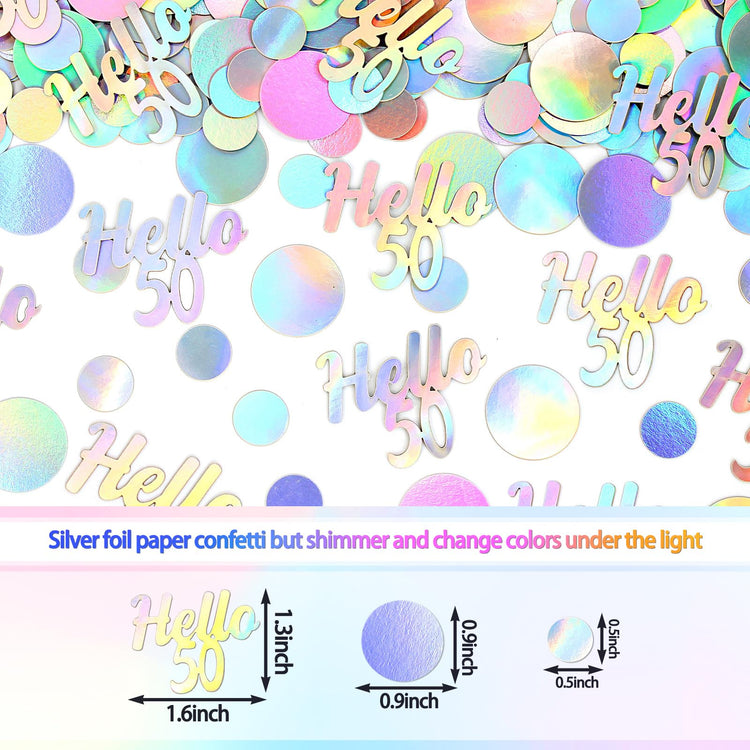 Hello 50 Birthday Confetti for Table Iridescent Circle Happy 50th Birthday Party Decorations for Women Fifty Years Old Birthday Tables Scatter Party Confetti Wedding Anniversary Decor 300PC (230 Count)