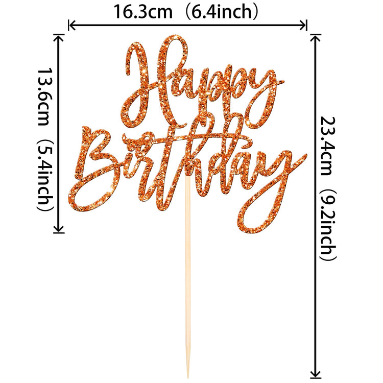 1 PCS Happy Birthday Cake Topper Glitter Happy Birthday Cake Pick for Celebrating Happy Birthday Anniversary Theme Party Cake Decorations Supplies Orange