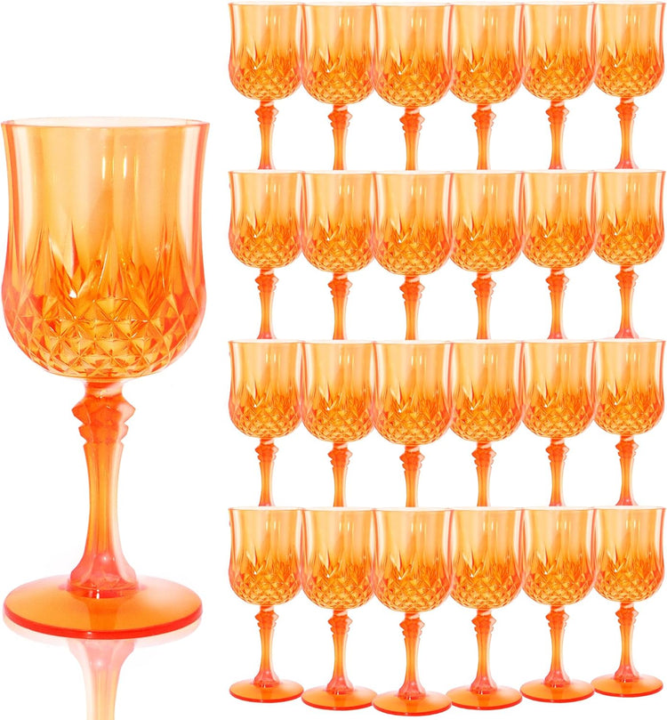 Plastic Wine Glasses,Plastic Goblets Vintage Style Cordial Drinking Glasses for Wedding Reception, Grand Event Party Supplies (24, Pumpkin orange)