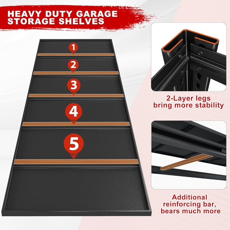 REIBII Storage Shelves, 55.1" W Garage Shelving Heavy Duty, Shelving Unit Load 3500LBS, Adjustable 6-Tier Metal Shelving for Commercial Pantry, Warehouse, Basement, 55.1" W x 25.8" D x 84.1" H