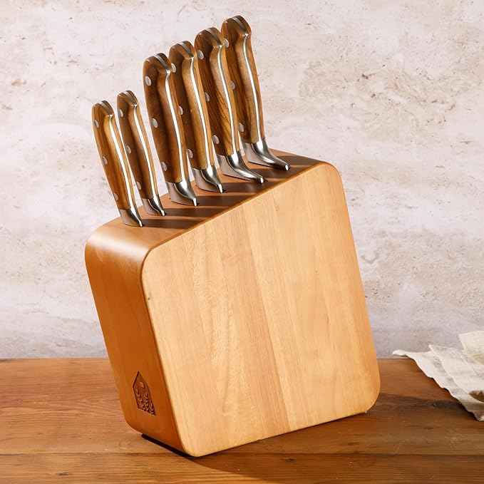 Bloomhouse - Two Time Oprah's Favorite Things Winner - 7 Piece Italian Olive Wood Kitchen Knife Block Set w/German Forged Stainless Steel Knives