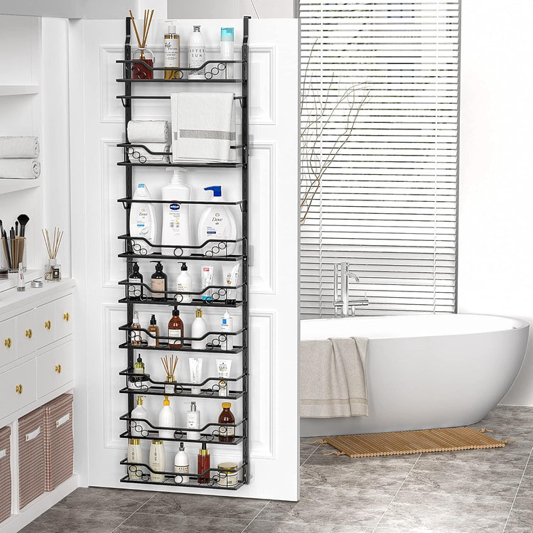 Moforoco 8-Tier Over The Door Pantry Organizer, Pantry Organization and Storage, Black Hanging Basket Wall Spice Rack Seasoning Shelves, Home & Kitchen Laundry Room Bathroom Essentials accessories