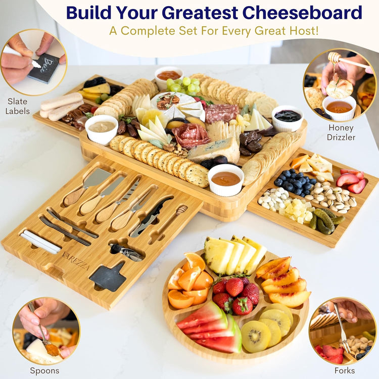 Charcuterie Boards Set – Large Bamboo Cheese Board & Platter with Charcuterie Accessories, Housewarming Gifts for New Home, Bridal Shower, New House Gift