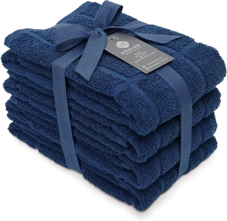 100% Cotton Terry Dish Towels for Kitchen, 4 Pack Plain, 16 x26 Inches, Super Soft and Absorbent, Perfect for Cleaning and Dish Washing | Navy Blue Kitchen Towels - Nestoria