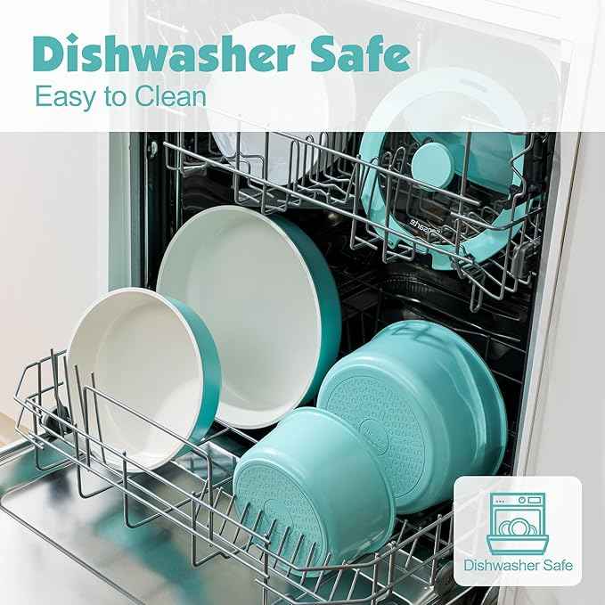 SENSARTE 24 Piece Ceramic Pots and Pans Set, Nonstick Detachable Handle Cookware, Induction Cookware Set with Removable Handle, Healthy Non Stick for RV, Dishwasher&Oven Safe, PFOA Free (Turquoise)