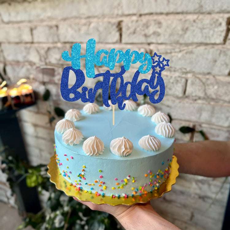 1Pcs Happy Birthday Cake Topper Glitter Cake Pick for Celebrating Anniversary Theme Party Cake Decorations Supplies Blue