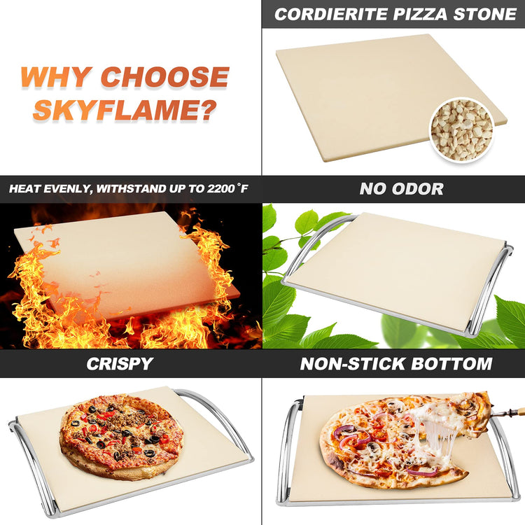 16" Cordierite Pizza Stone with Removable Stainless Steel Rack