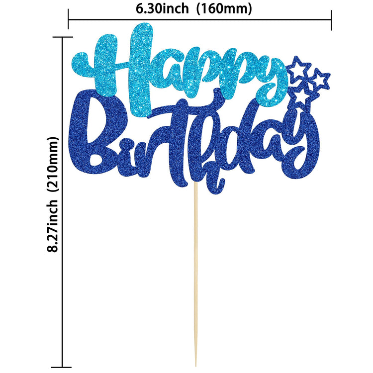 1Pcs Happy Birthday Cake Topper Glitter Cake Pick for Celebrating Anniversary Theme Party Cake Decorations Supplies Blue