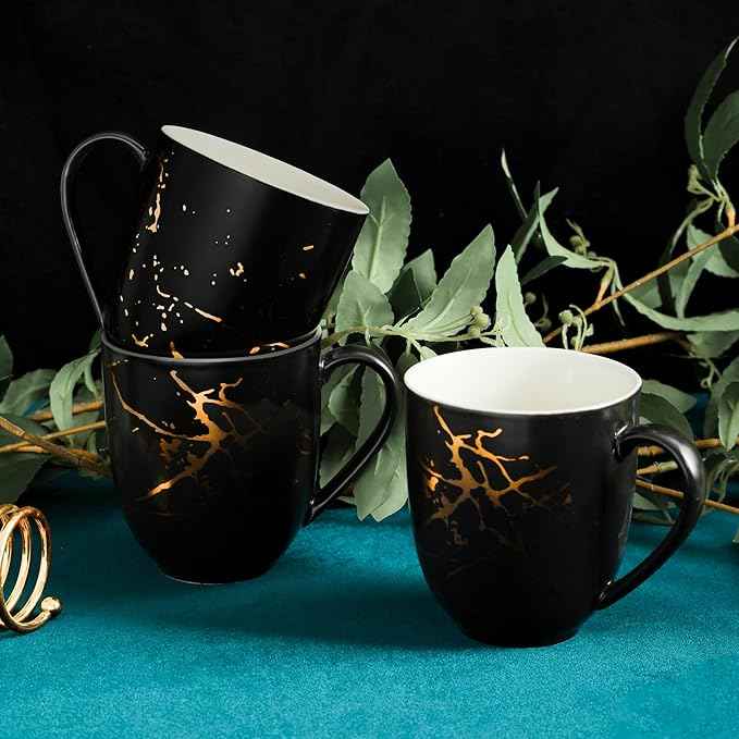 Stone Lain Porcelain 16 Piece Dinnerware set, 4 Full Black Gold Splash Sets
