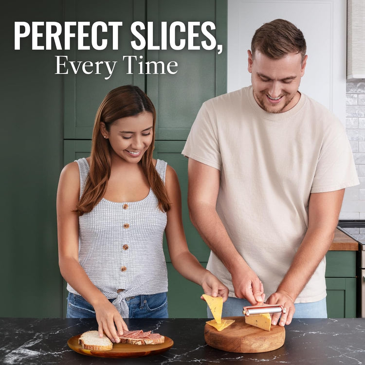 Zulay Adjustable Cheese Slicer - Wire Slicer for Mozzarella, Cheddar, Gouda - Heavy Duty With 2 Extra Wires (Rose Gold)