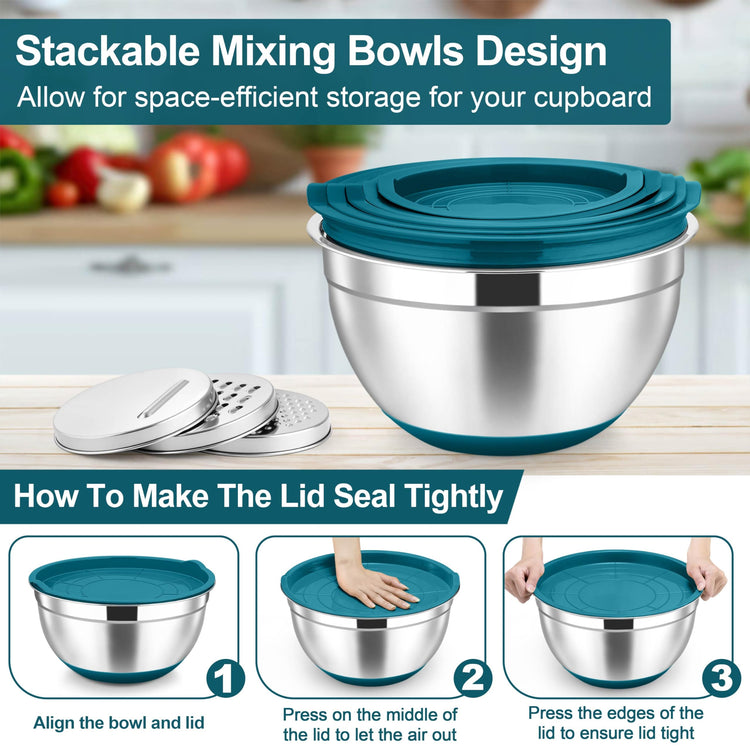 Mixing Bowls Stainless Steel Salad Bowl with Lid & Graters (6 Count)