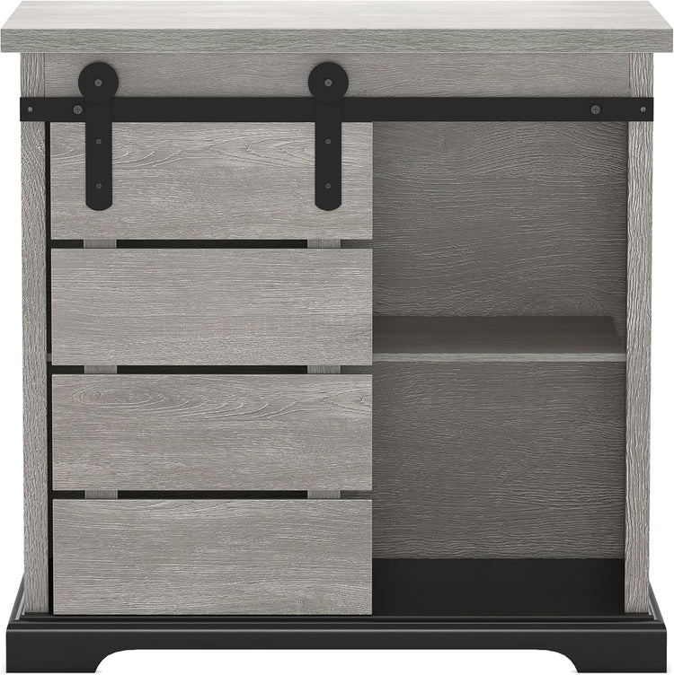 NSdirect Sideboard Coffee Bar Cabinet,Modern Farmhouse Buffet Station Sliding Barn Door Storage Credenza Console with Slat and Shelf Entryway Storage Cabinet Kitchen Dining Living Room, White