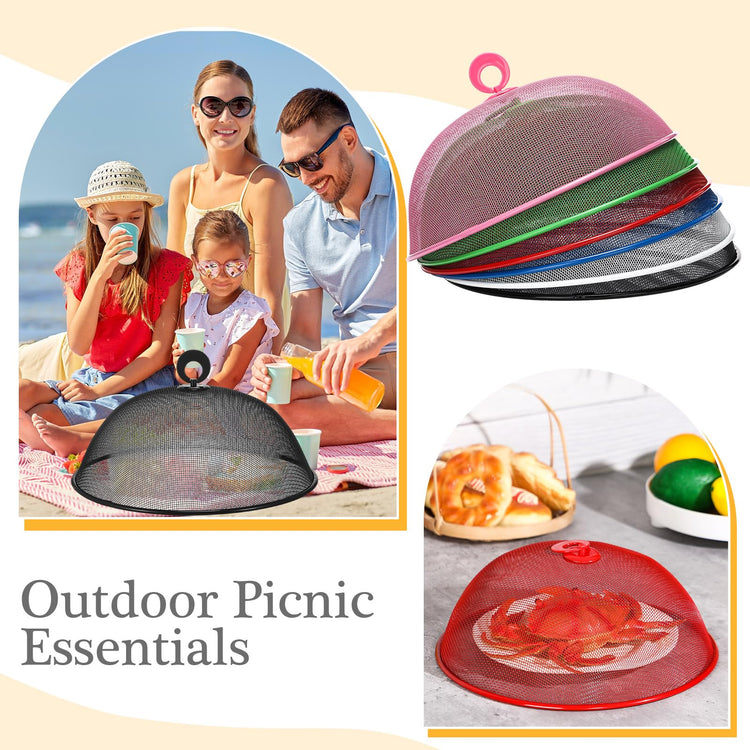 6 Pcs Metal Mesh Food Cover Outdoor Mesh Food Tents Dome Screen Plate Covers for Dinner Plates Reusable Fruit Fly Nets Picnic Umbrella for Table