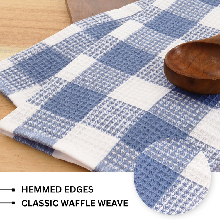 100% Cotton Waffle Weave Check Plaid Kitchen Towels