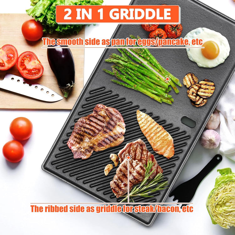 QuliMetal 7637 Reversible Cast Iron Grill Griddle for Weber Spirit E-210, Spirit 200, GS4 Spirit II 200 Series Grills (Front Control Knobs) β 17.5-Inch Grill Griddle Replacement, 1 Pack