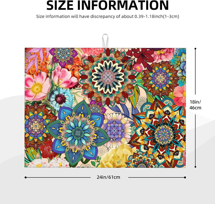 Colorful Flowers Dish Drying Mat for Kitchen Counter Absorbent Reversible Boho Floral Drying Pad Kitchen Decor Dish Drainer Rack Mats 18"x24"