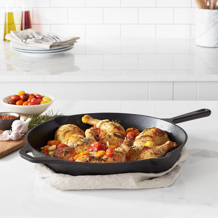 Amazon Basics Pre-Seasoned Cast Iron Skillet, Oven Safe, Even Heating, Heavy-Duty & Large, 15-Inch, Black - Nestoria