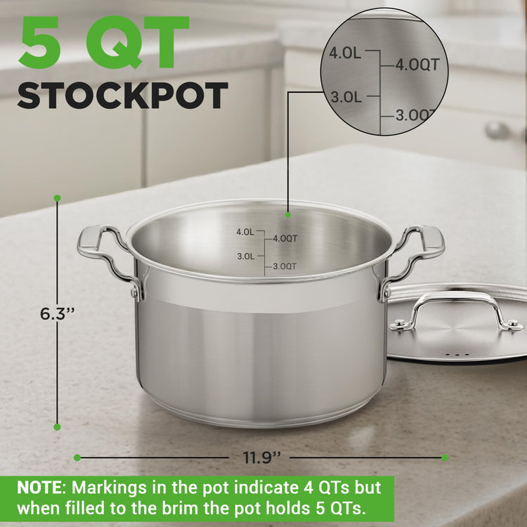 5 Quart Stainless Steel Stockpot with Lid