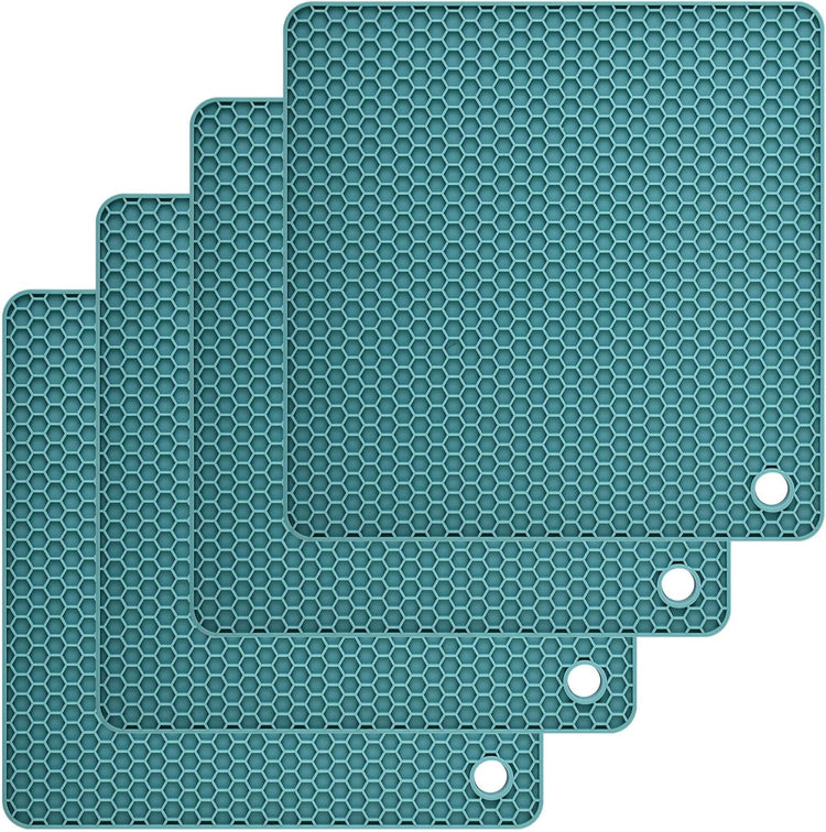 Silicone Trivets for Hot Dishes, Trivet Hot Pads for Kitchen, Trivets for Hot Pots and Pans, Multi Use Silicone Pot Holders Trivet Mat, Heat Resistant Mats for Countertop Set 4 Teal