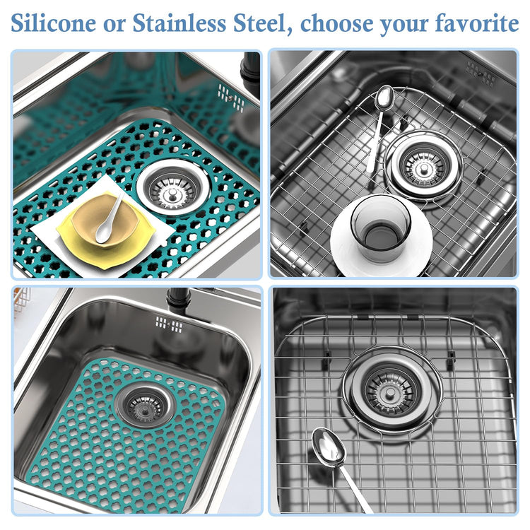 2 Pack Silicone Sink Protector Mat for Kitchen Sink Rear Drian Green