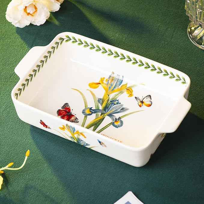 ONCCI In-Glaze Ceramic Baking Dish Set of 2 - Rectangular with Handles,Single Serving Size Casserole dishes 10.8*7.99in & 8.58*6.54inch Sizes - Oven Safe for Cooking, Baking, Casseroles - Dishwasher Safe(Iris)