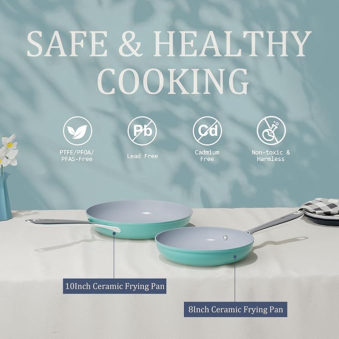 CookinCraze Ceramic Cookware Set, Pots and Pans Set Nonstick with Lid PFAS & PFOA Free, Induction Compatible Oven Safe Up to 500°F Even Heat Distribution, Turquoise