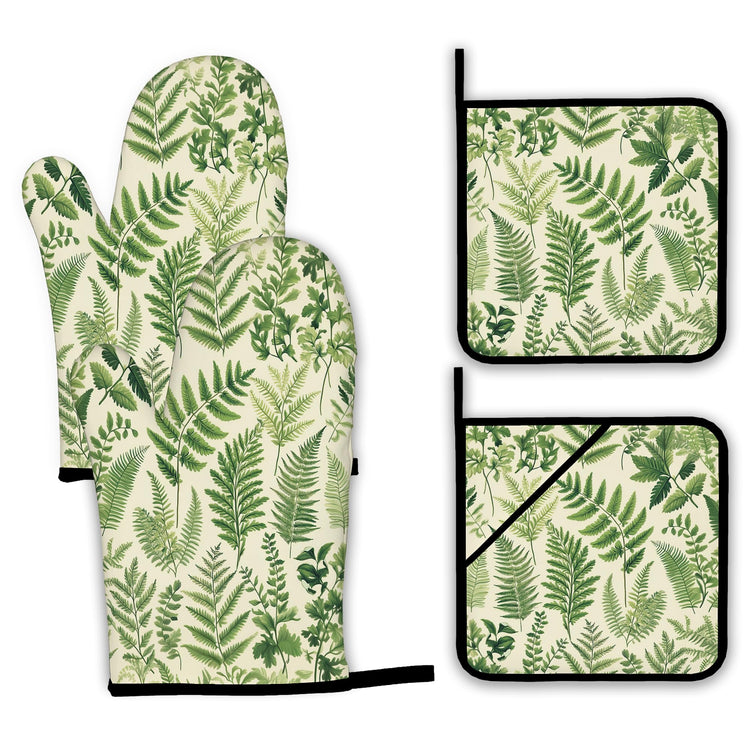Fern Herbs Oven Mitts and Pot Holders Set (4 Count)