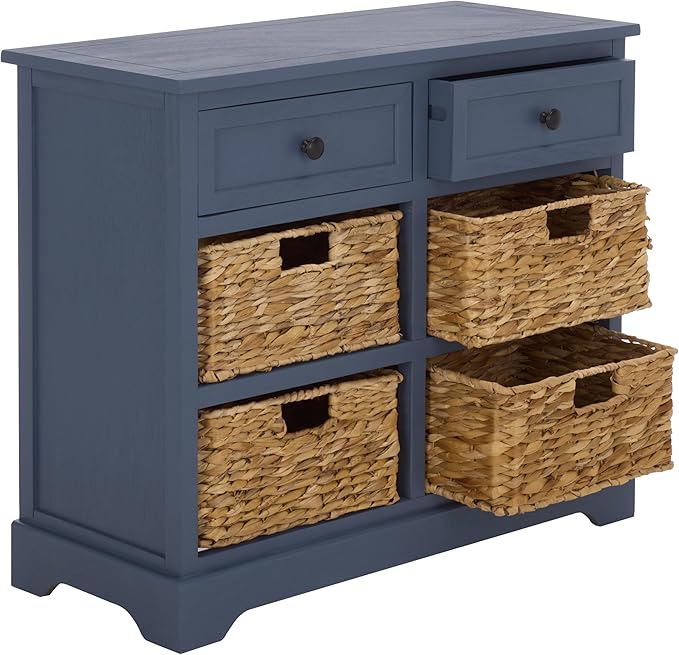 SAFAVIEH Home Collection – Herman Blue Storage Unit, 2-Drawer 4-Basket Mixed-Material Organizer, Fully Assembled (AMH5702K)