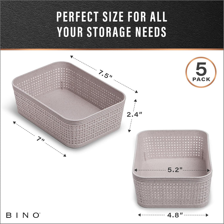 BINO | Woven Plastic Basket | XS (Natural Grey), 5-Pack | THE JUTE COLLECTION | Home Organization, Space - Saving Storage, Stylish Design | Jute Basket | Plastic Storage Basket