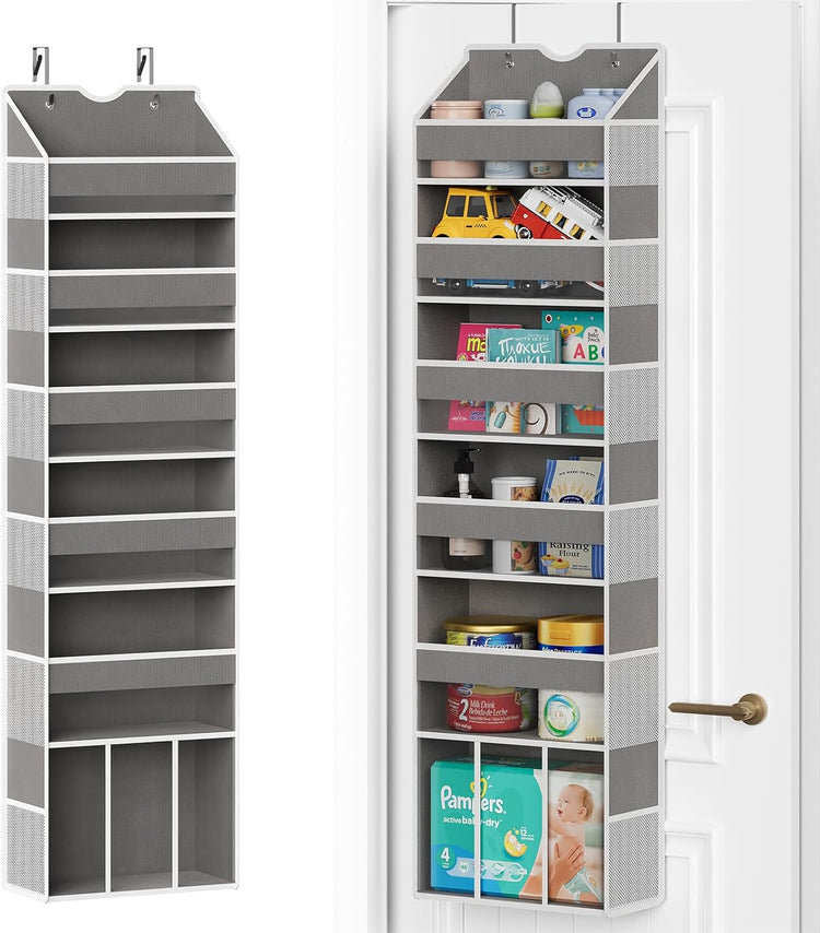 Over The Door Organizer Hanging - 6 Shelf Over Door Organizers with 6 Clear Front & 12 Side Pockets - Swing-proof 50LB Load Behind Door Storage for Closet Bedroom Bathroom Nursery Baby Essentials