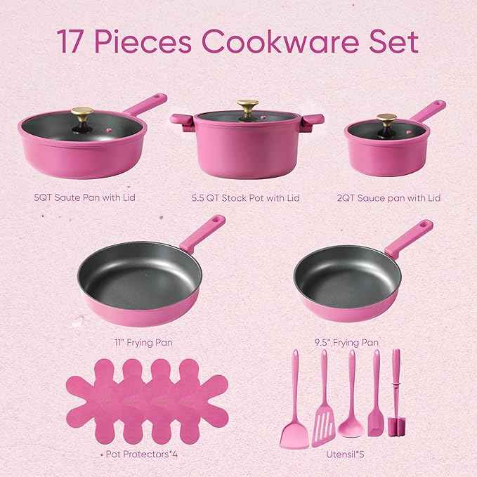 CAROTE Non Stick Pots and Pans Set, Cookware Sets Nonstick, Kitchen Cooking Set with Stay-Cool Handles,with Silicone Tools and Pot Protectors,16 Piece
